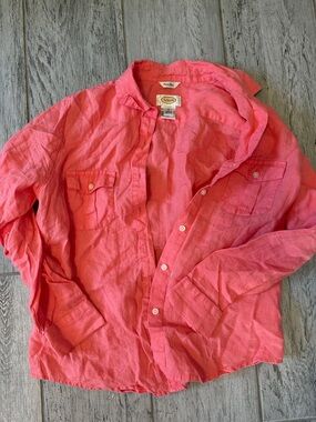 Talbots woman’s Coral Button-Down Linen Shirt M